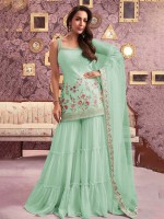 Light Aqua Faux Georgette Designer Sharara Suit